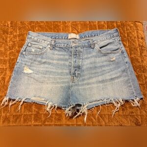 Everlane The Relaxed 90's Denim Jean Cutoff Short Distressed Indigo 33